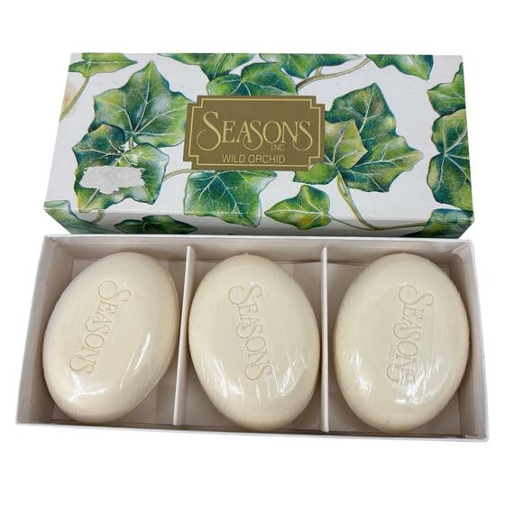 Seasons Inc Soap Bars Wild Orchid 3.5 oz White Scented New Sealed Box of 3 - Picture 1 of 8